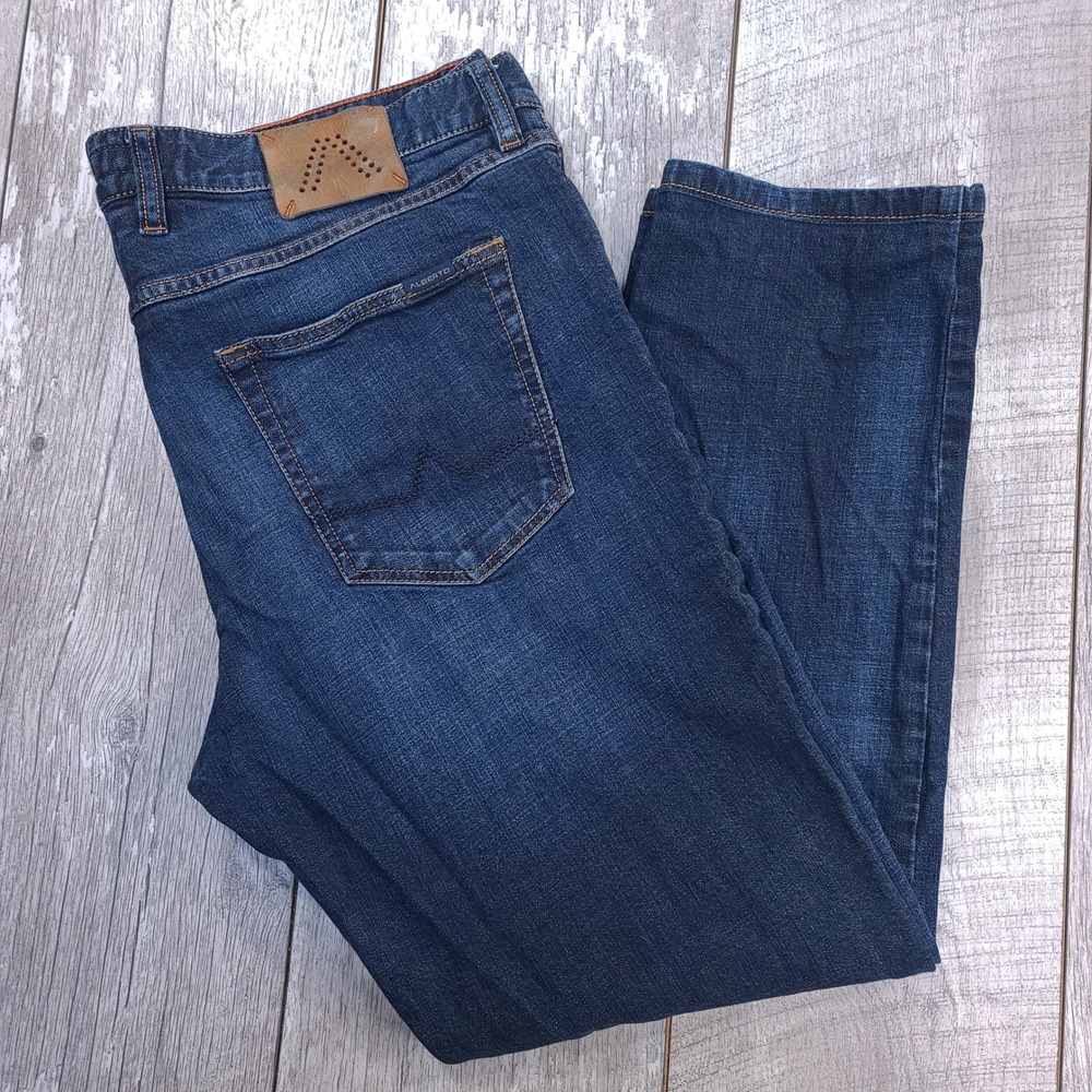 Alberto Jeans Men 40x29 Blue Regular Fit Straight Leg Dark Wash Denim Pants